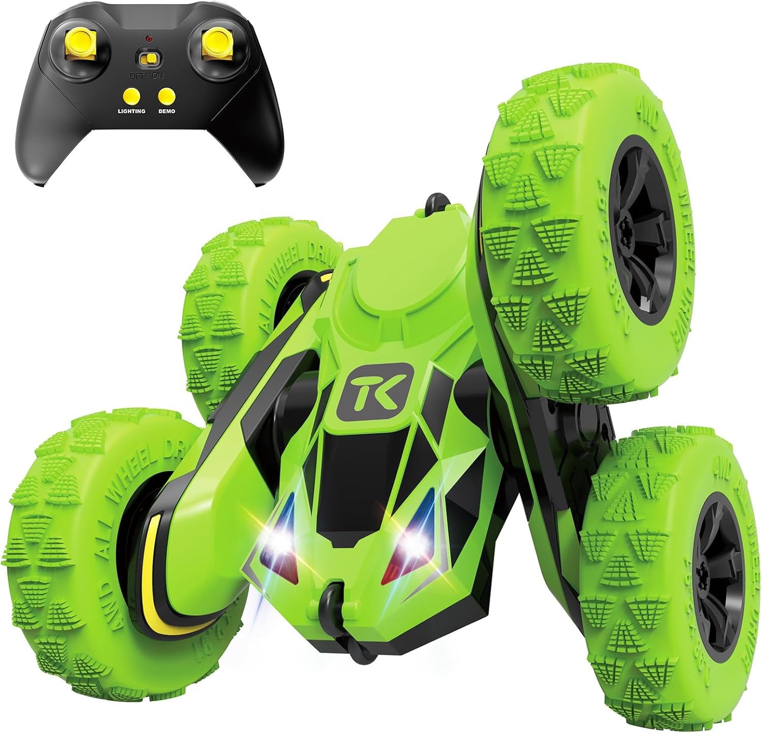 RC Stunt Cars Remote Control Car Double-Sided Driving 360-Degree Flips Rotating Car Toy, Green