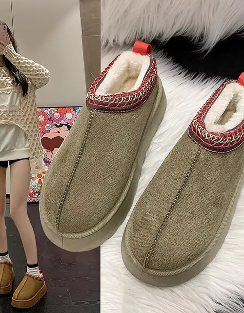 Load image into Gallery viewer, Snow Boots for Women 2023 Winter New Cashmere Warm Thick Soles without Heel-Covered Hair Half Slipper Cotton Shoes for Women
