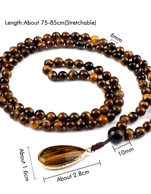 Load image into Gallery viewer, Vintage Design Tiger Eye Stone Necklace Handmade Knotted 6Mm 108 Mala Beads Necklaces Drop Pendant Women Men Yoga Jewelry Gifts
