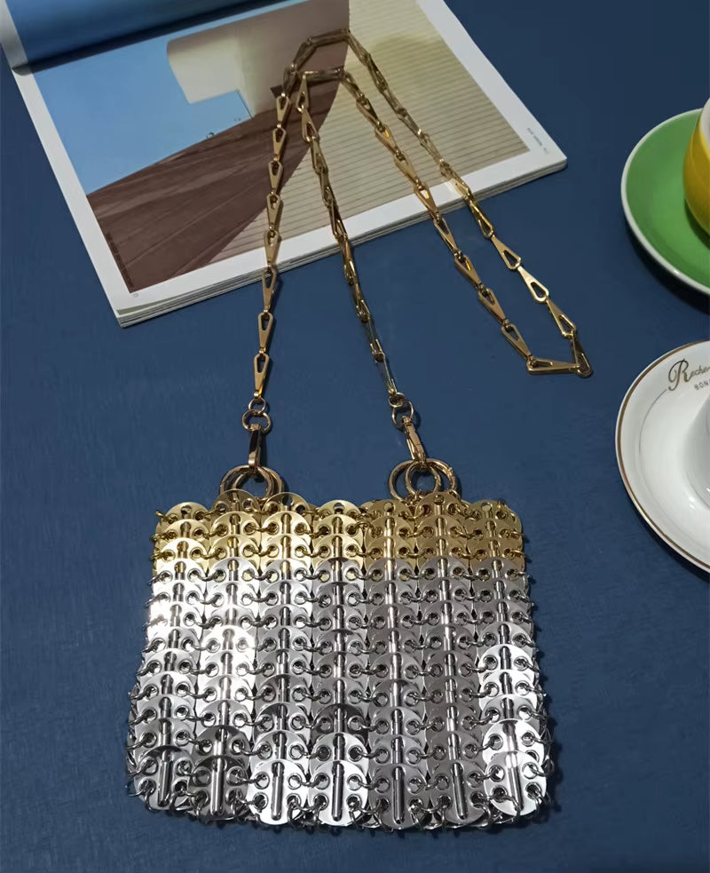 Luxury Designer Women'S Bag Trend Hand Woven Hollow Metal Chain Tote Bag Clutch Female Bag Travel Holiday Shoulder Bag Handbag