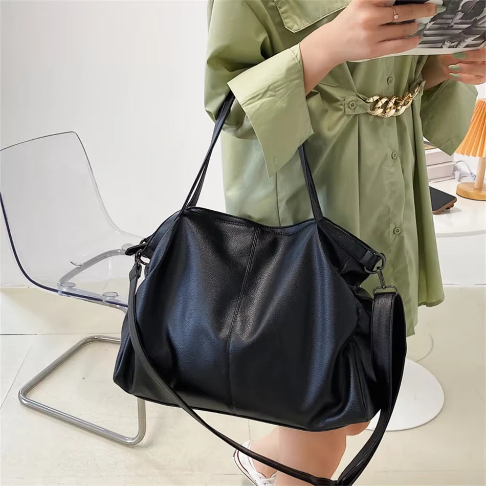 Large Black Shoulder Crossbody Bags for Women 2024 Hobo Shopper Sac Solid Color Quality PU Leather Handbag Lady Travel Tote Bag