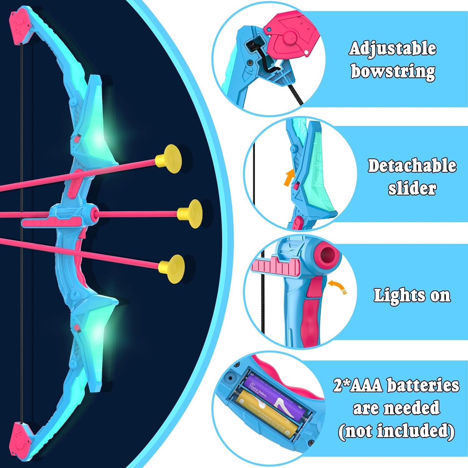 2 Pack of Kids Bow and Arrow Set, Light up Archery Toy Set with 14 Suction Cup Arrows & Standing Target, Perfect Kids Indoor and Outdoor Toys Birthday Gifts Ideas for 4 5 6 7 8 9 10 Year Boys Girls