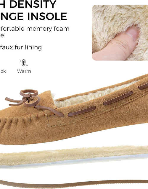 Load image into Gallery viewer, Women&#39;S Moccasin Slippers Micro Suede Warm Faux Fur Pile Lined Lace-Up Cozy Bow Indoor &amp; Outdoor Moccasins Slip on Loafers Shoes for Women
