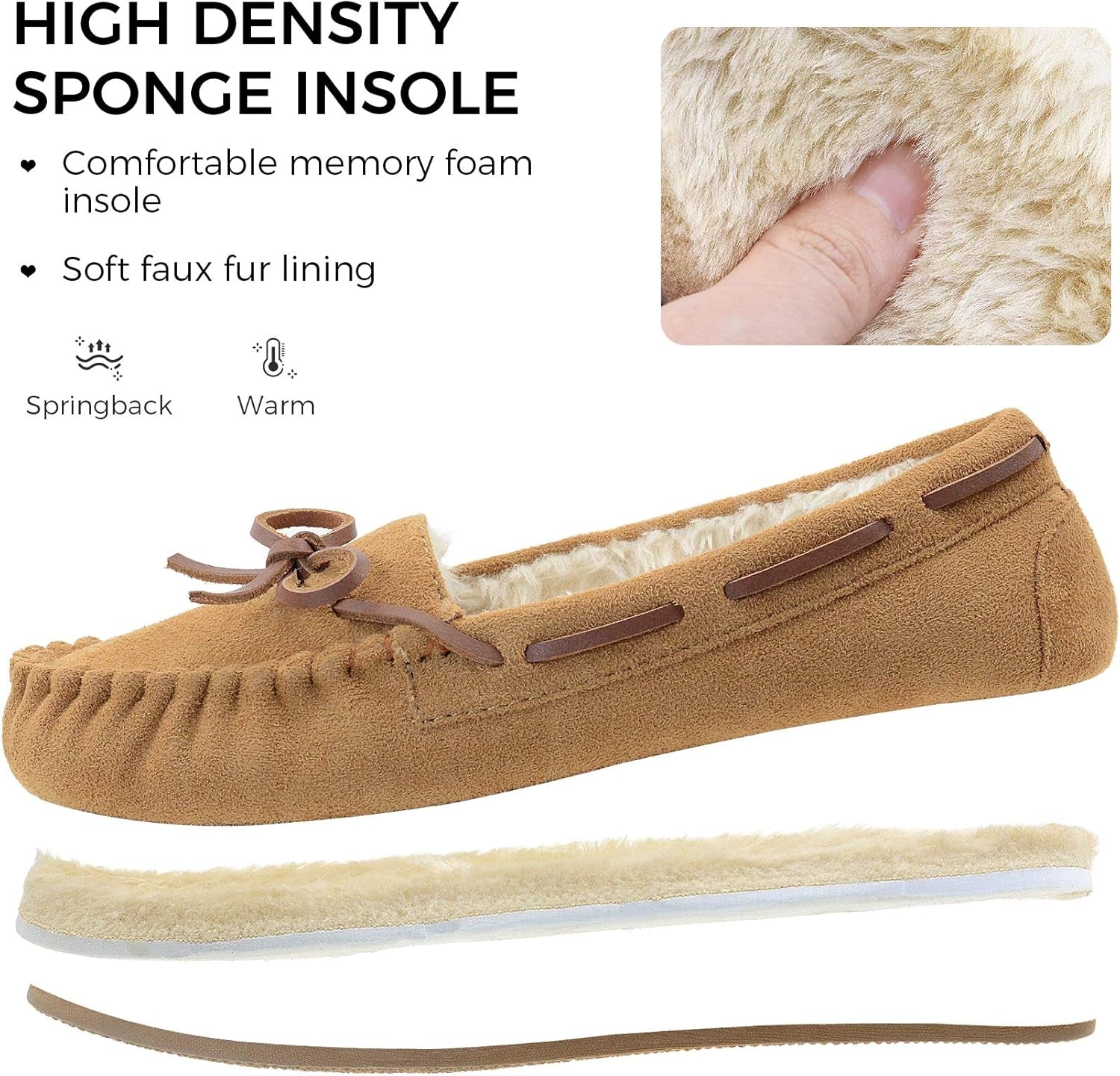 Women'S Moccasin Slippers Micro Suede Warm Faux Fur Pile Lined Lace-Up Cozy Bow Indoor & Outdoor Moccasins Slip on Loafers Shoes for Women