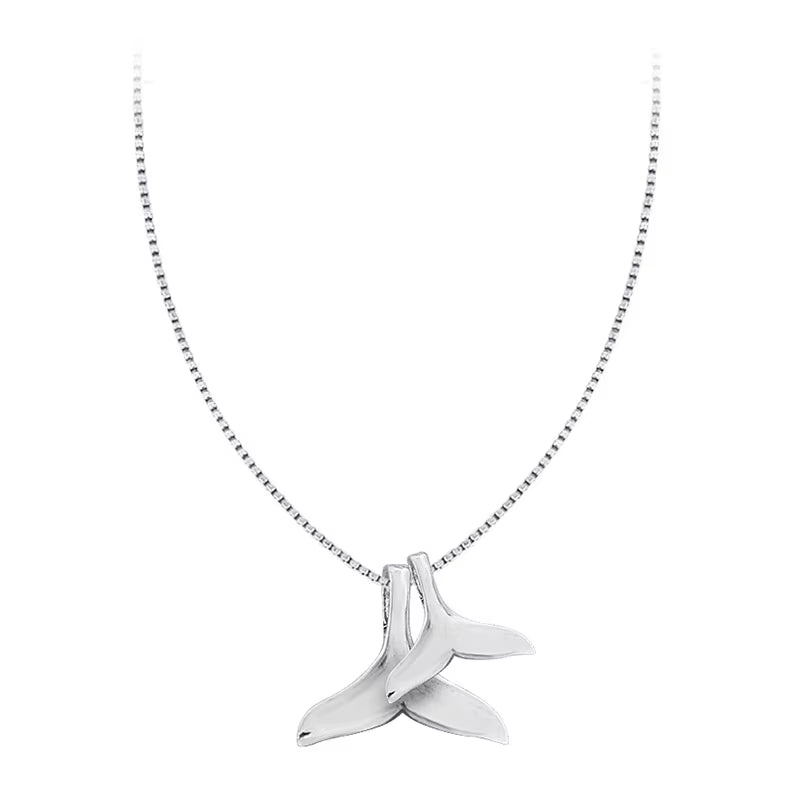 925 Sterling Silver Double Whale Tail Choker Necklaces & Pendants for Women Flyleaf Creative Lady Fine Wedding Party Jewelry