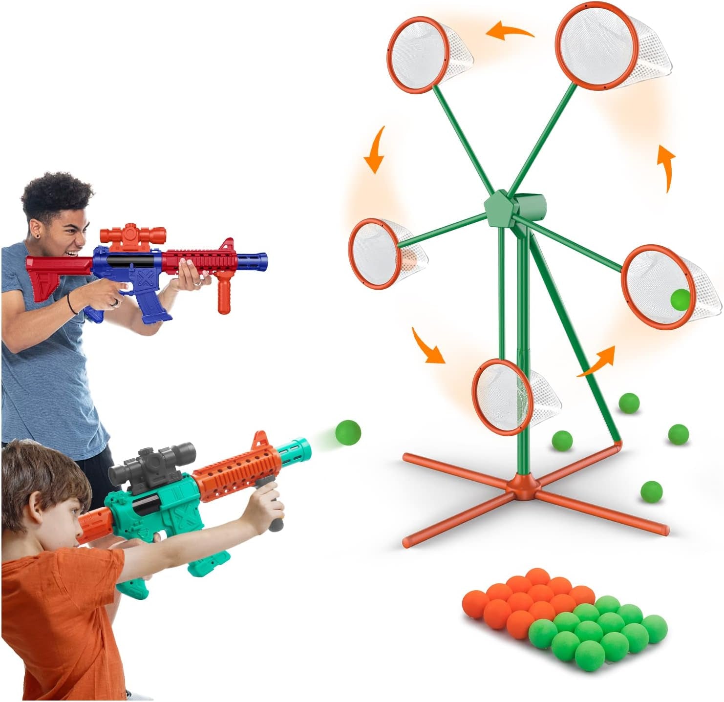 Shooting Games Toys for Age 5 6 7 8 9 10+ Year Old Boys, Kids Toy Sports & Outdoor Game with Moving Shooting Target & 2 Popper Air Toy Guns & 24 Foam Balls, Gifts for Boys and Girls