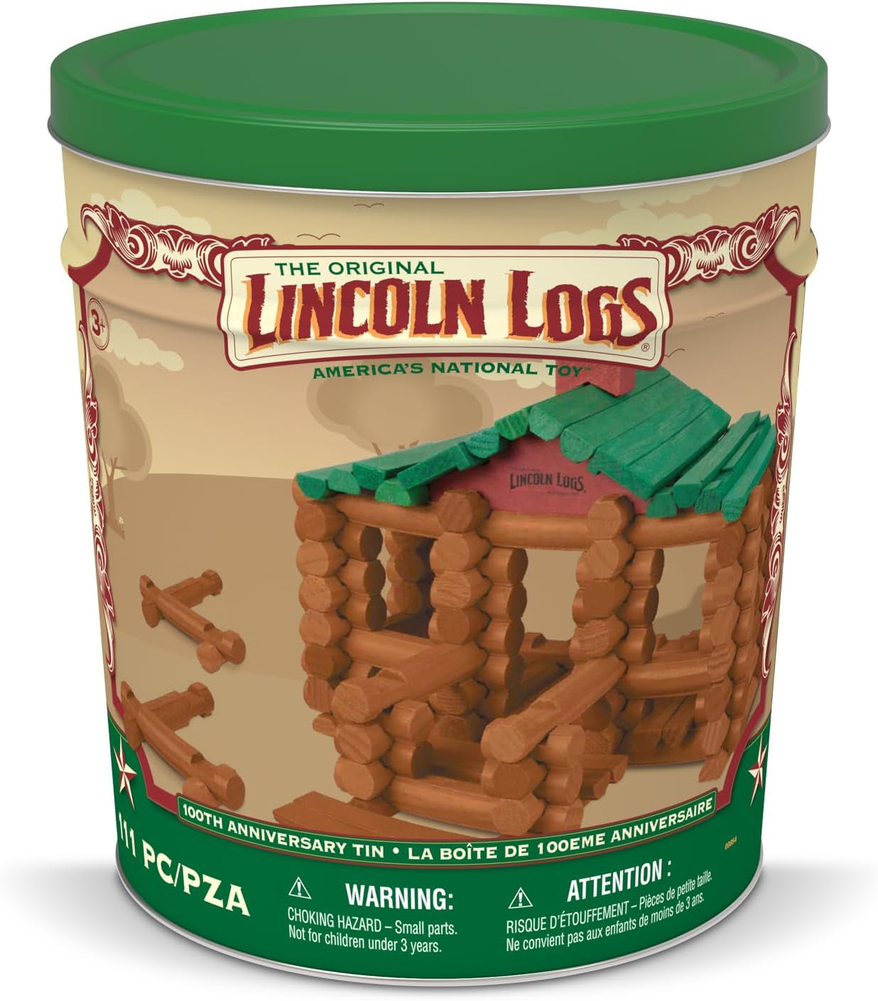 Lincoln Logs – 100Th Anniversary Tin, 111 Pieces, Real Wood Logs - Ages 3+ - Best Retro Building Gift Set for Boys/Girls - Creative Construction Engineering - Preschool Education Toy