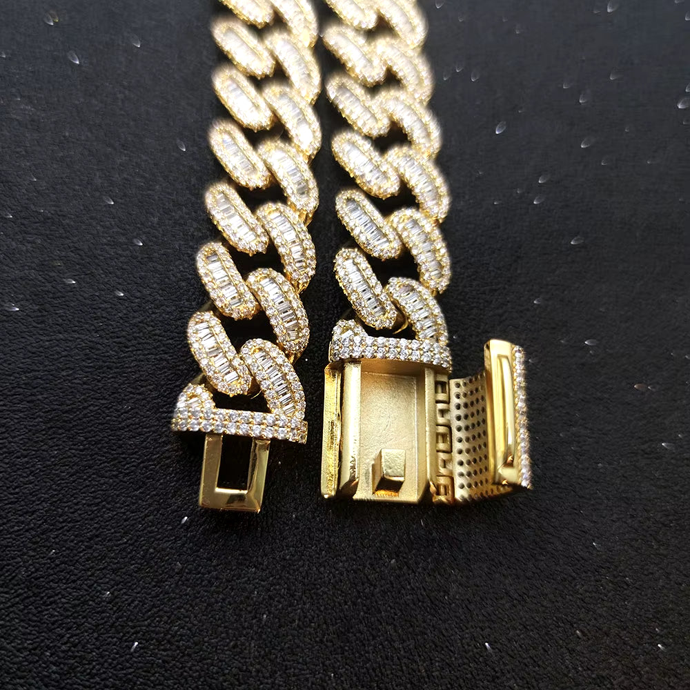 15Mm Zircon Cuban Link Chain Iced Out in Hand-Set Simulated Diamond Stones Bling Miami CZ Necklace Gift for Her/Him