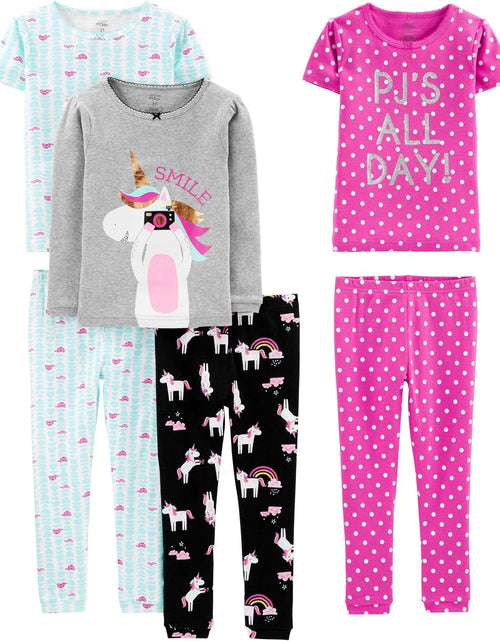 Load image into Gallery viewer, Girls&#39; 6-Piece Snug Fit Cotton Pajama Set
