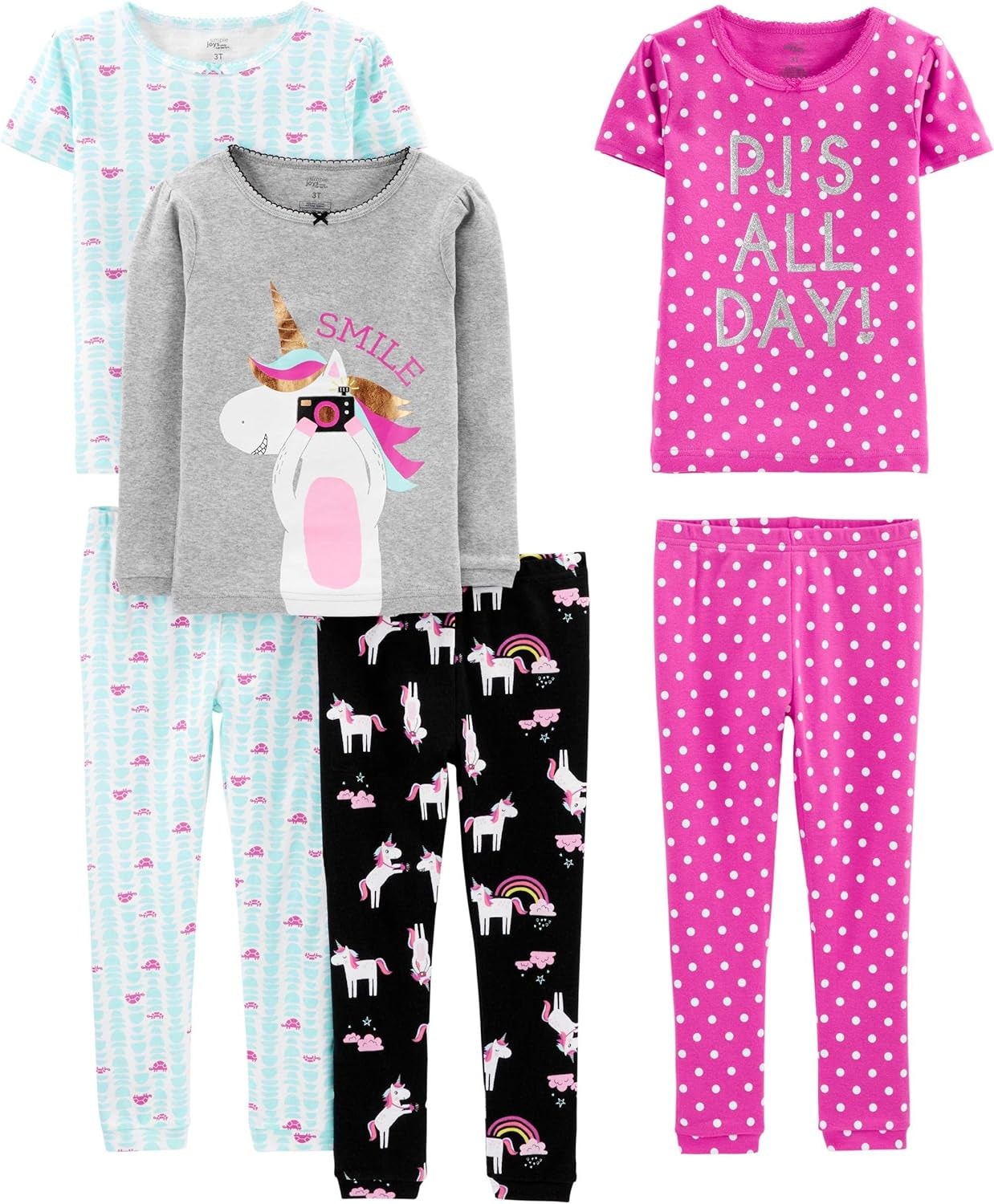 Girls' 6-Piece Snug Fit Cotton Pajama Set