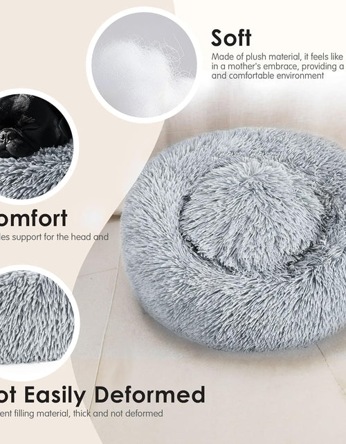 Load image into Gallery viewer, Dog &amp; Cat Bed, 20In Cat Beds for Indoor Cats, Calming Donut Bed for Puppy and Kitten, Washable round Fluffy Pet Bed for Small Medium Dogs and Cats (Light Grey)
