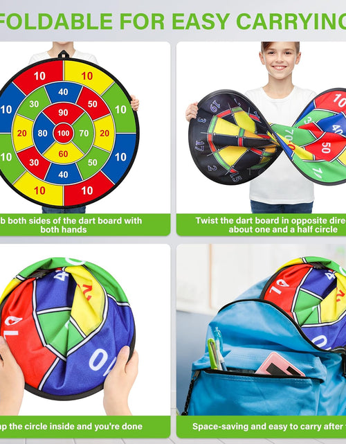 Load image into Gallery viewer, Large Dart Board for Kids, Kids Double-Sided Dart Board with Sticky Balls and Darts, Indoor/Outdoor Sport Fun Party Play Game Toys, Gifts for 3 4 5 6 7 8 9 10 11 12 Year Old Boys Girls
