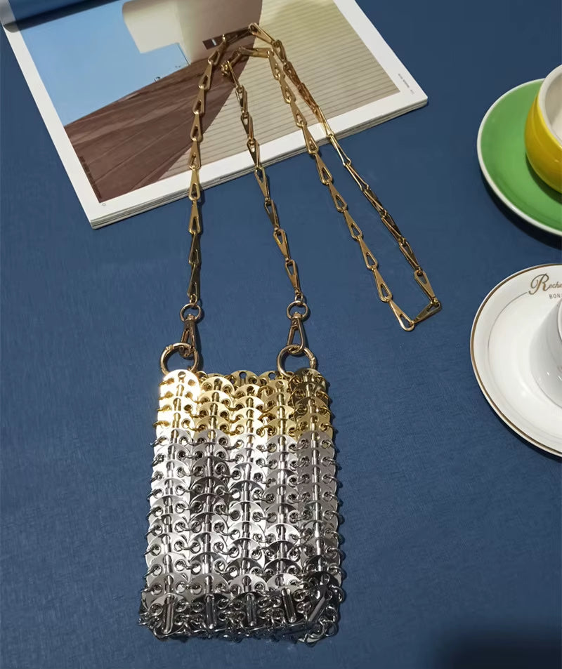 Luxury Designer Women'S Bag Trend Hand Woven Hollow Metal Chain Tote Bag Clutch Female Bag Travel Holiday Shoulder Bag Handbag