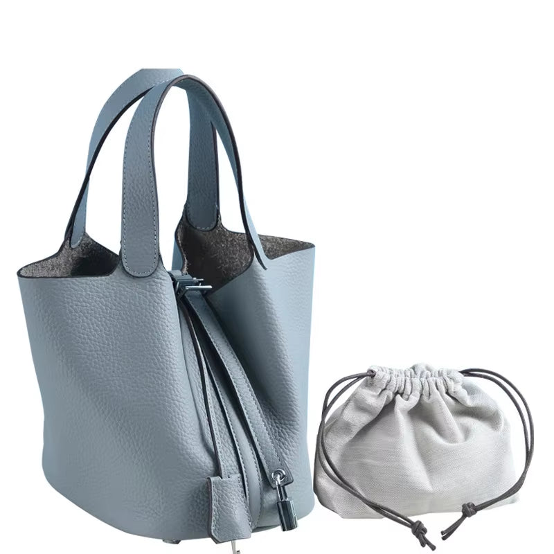 Various Genuine Leather Luxury Bag Fashion  Vegetable Basket Style Portable Women Bucket Bag with Lock