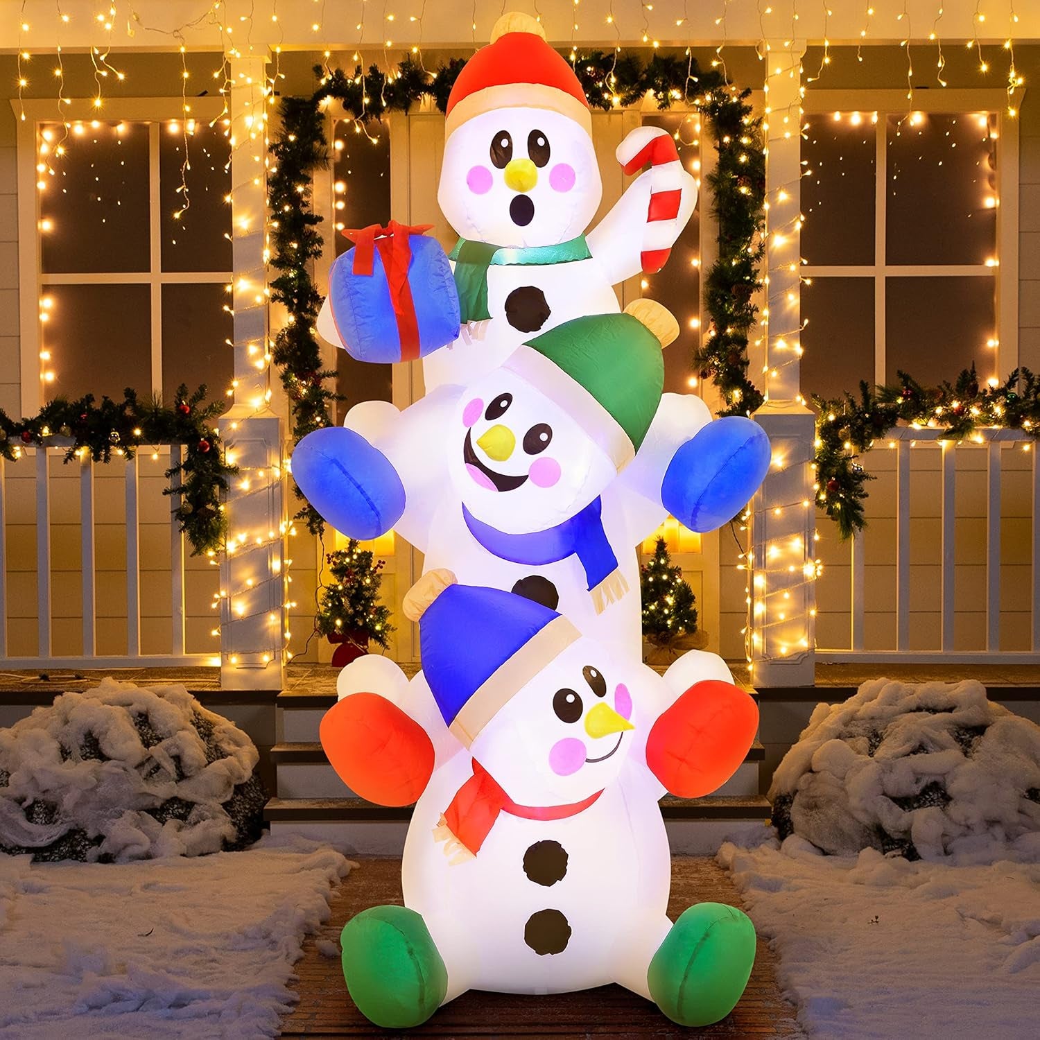 6 FT Christmas Inflatable Stacked Snowman with Build-In Leds Blow up Inflatables for Xmas Party, Home Indoor Outdoor Yard Garden Lawn Winter Décor