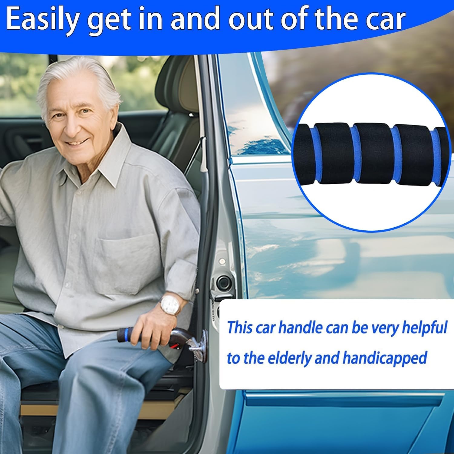 Car Door Handle for Elderly - Auto Grab Handles - Portable Bar Car Support Handle for Elderly & Seniors & Handicap Standing Mobility Safety Tip to Help Get Out（Blue and Red）