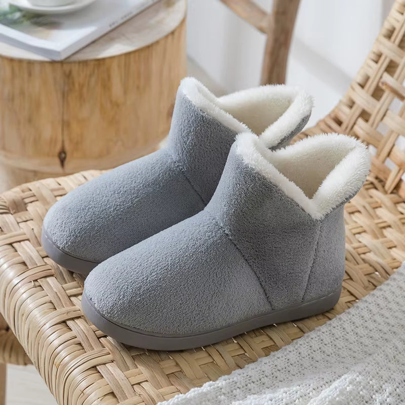 Women Winter Slippers Warm Plush Slip-On Couples Home Floor Shoes Anti-Slip Comfortable Flats Female Soft Faux Fur Boots