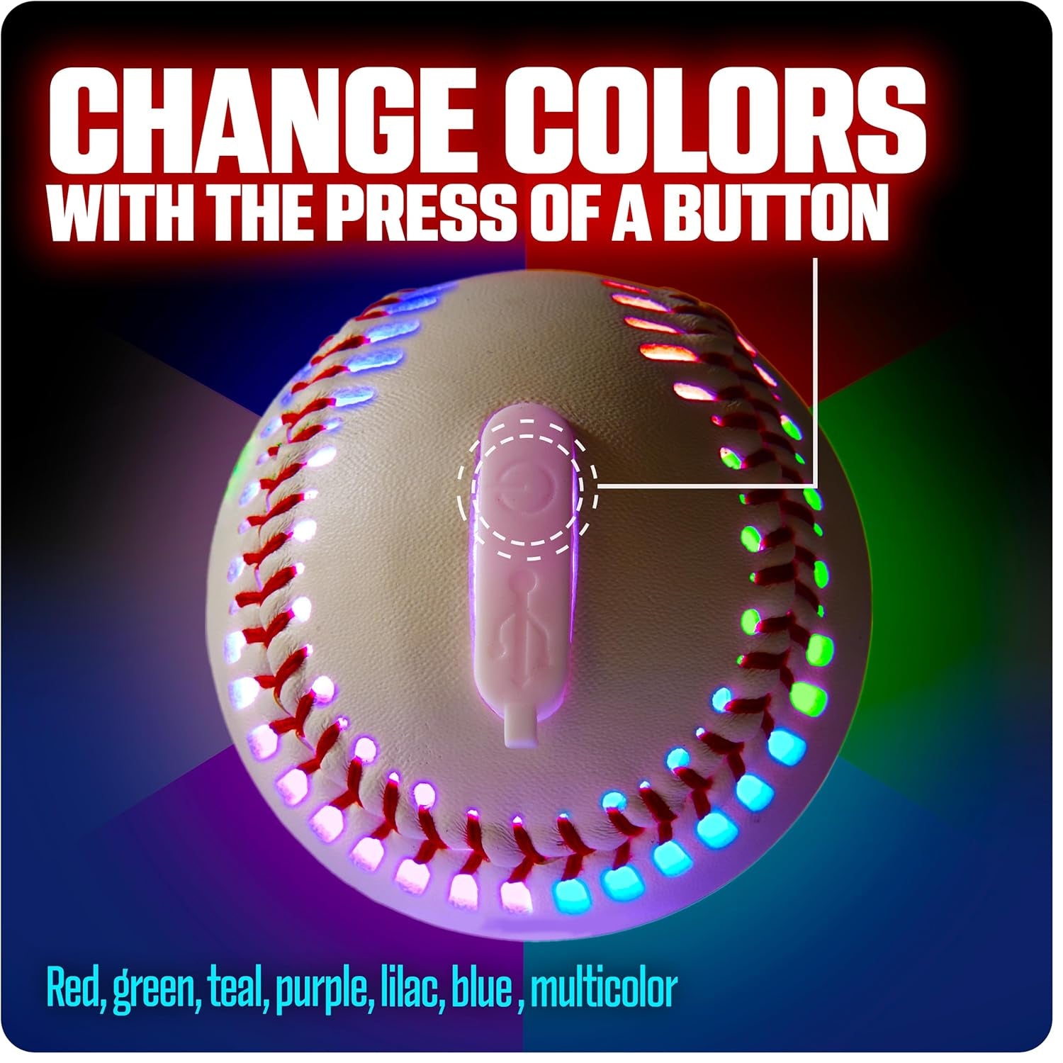 Premium Leather LED Rechargeable Light-Up Baseball - Illuminate the Game - Nighttime Fun and Play - Sports Stuff & Gadgets for Kids Age 8 Years Old and up - Catch Only