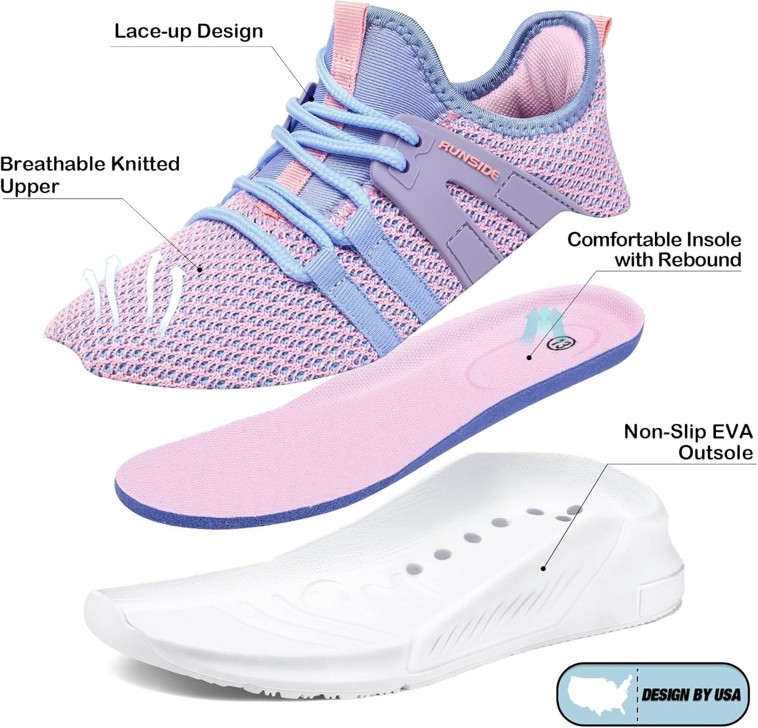 Boys Girls Tennis Shoes Kids Lightweight Breathable Sneakers Lace-Up Running Athletic Shoes for Toddler/Little Kid/Big Kid