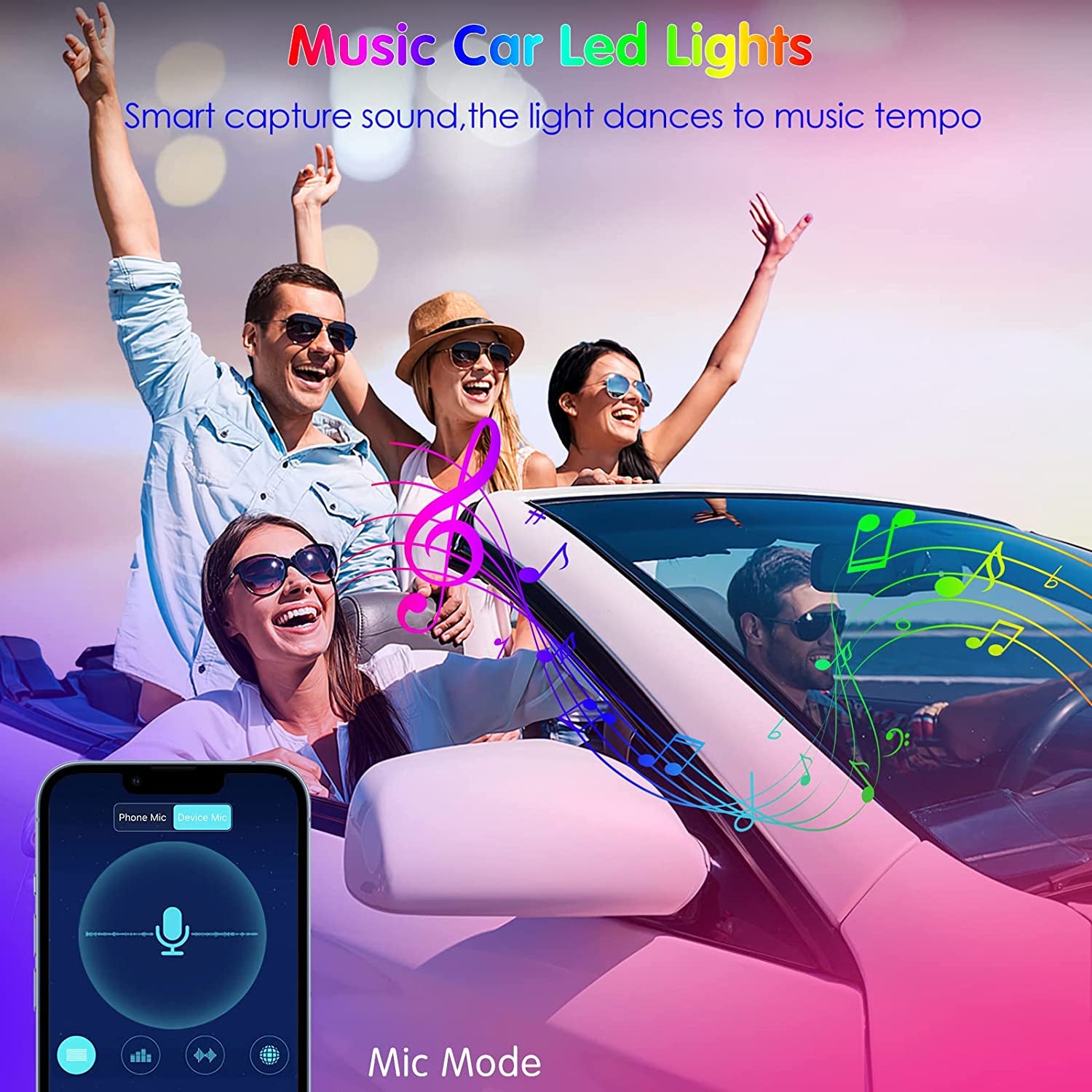 Interior Car Lights  Car Accessories APP Control with Remote Music Sync Color Change RGB under Dash Car Lighting with Charger 12V LED Lights Running Board Lights