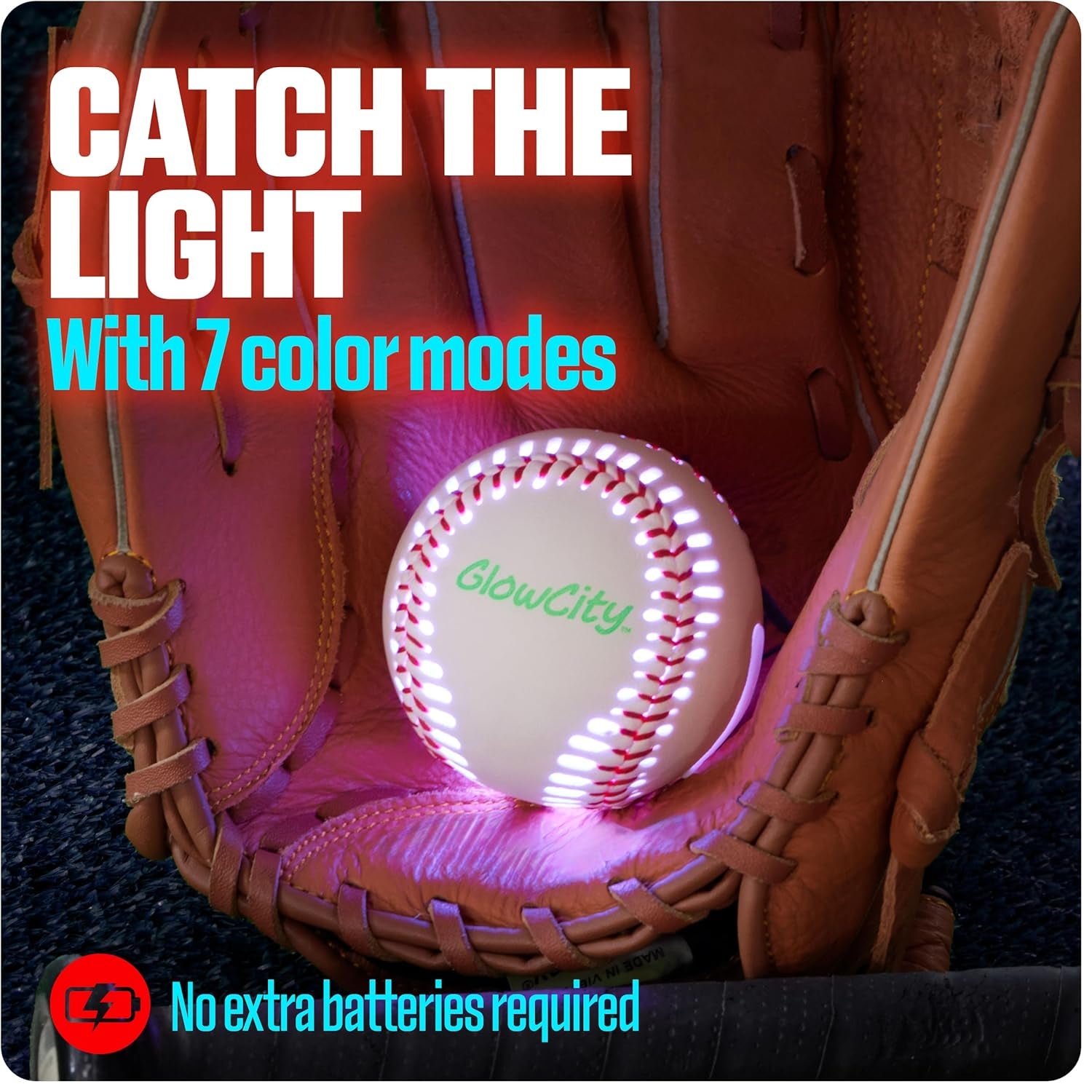 Premium Leather LED Rechargeable Light-Up Baseball - Illuminate the Game - Nighttime Fun and Play - Sports Stuff & Gadgets for Kids Age 8 Years Old and up - Catch Only