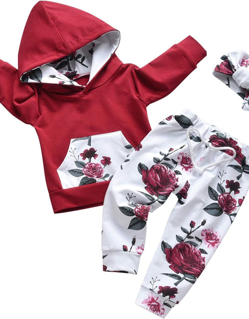 Load image into Gallery viewer, Baby Girl Clothes Long Sleeve Floral Hoodie Sweatshirt Pants with Pocket Headband Outfit Sets
