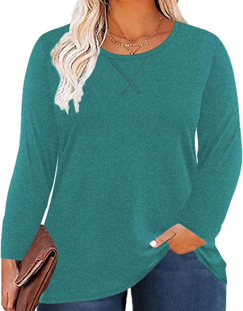 Load image into Gallery viewer, Women&#39;S plus Size Long Sleeve round Neck Tunics Tops Casual Loose Fit T Shirt Blouse
