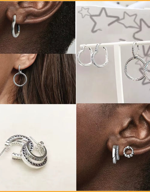 Load image into Gallery viewer, Original Authentic 925 Sterling Silver Earrings Sparkling Freehand Heart Hoop Plata Pandore Earrings Women Fashion Jewelry Gift
