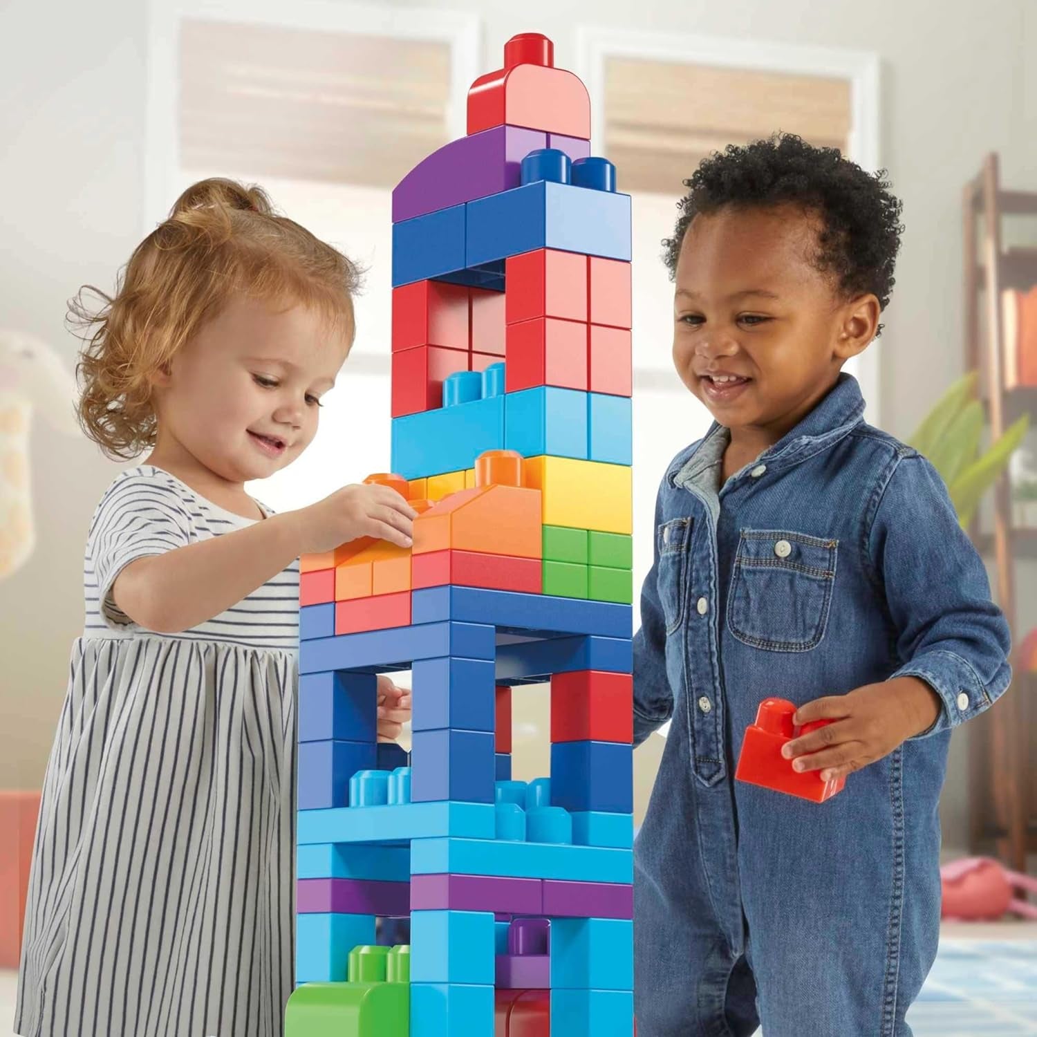 BLOKS First Builders Toddler Blocks Toys Set, Big Building Bag with 80 Pieces and Storage, Blue, Ages 1+ Years