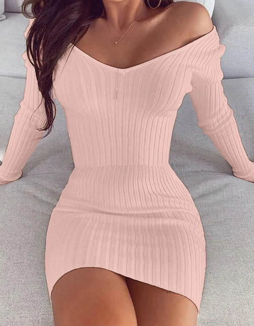 Load image into Gallery viewer, Sexy off Shoulder Long Sleeve Bodycon Dress for Women 2024 Spring Autumn White Knitted Sweater Mini Woman Dresses Robe Femme
