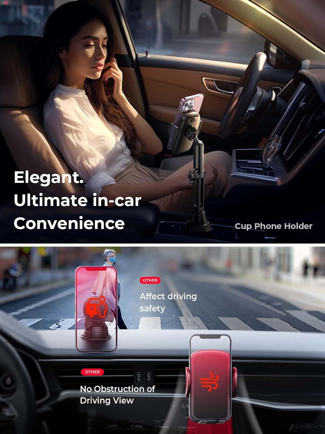 Cup Holder Cell Phone Holder for Car Mount, 2024 New Car Cup Phone Holders for Your Car Adjustable Cell Phone Holder Car Accessories Trucks Golf Cart for Iphone Samsung Google