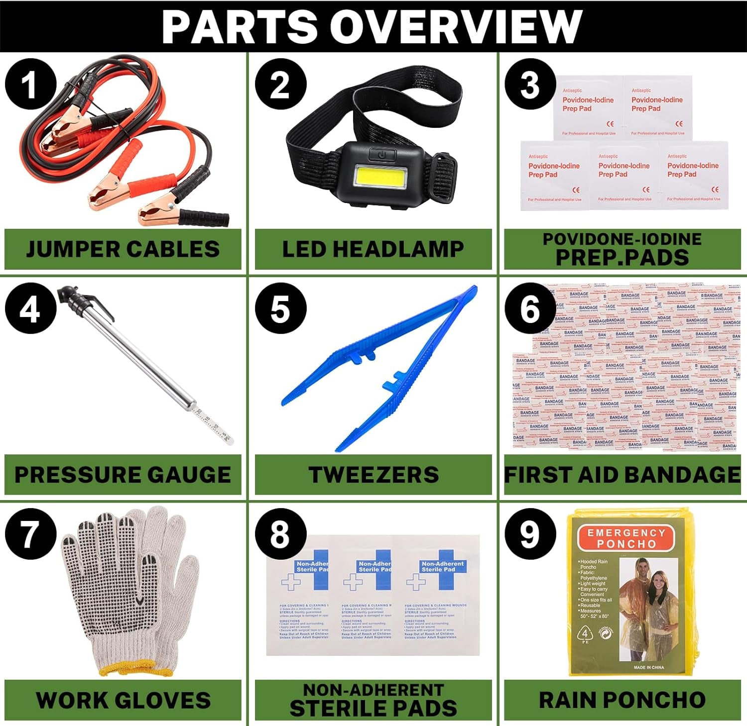 Roadside Assistance Emergency Kit Multipurpose Bag, Premium with Battery Jumper Cable Automotive Kit for Car,Vehicle, Truck or SUV for Men or Women, Black