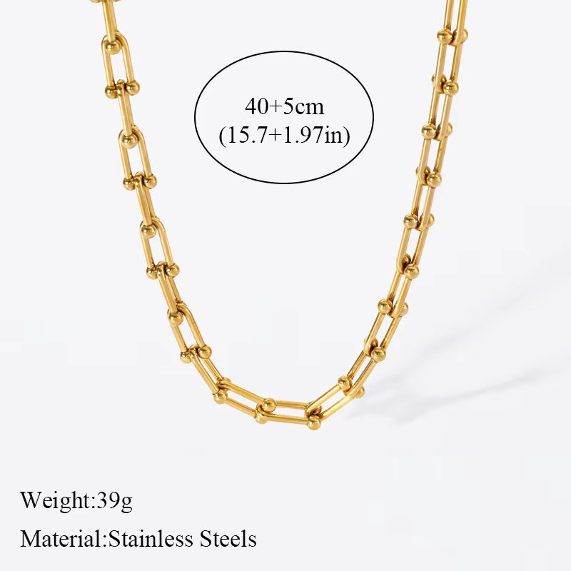 316L Stainless Steel Gold Color Thick Chain Necklace Bracelet for Women Girl New Fashion Waterproof Jewelry Set Gift