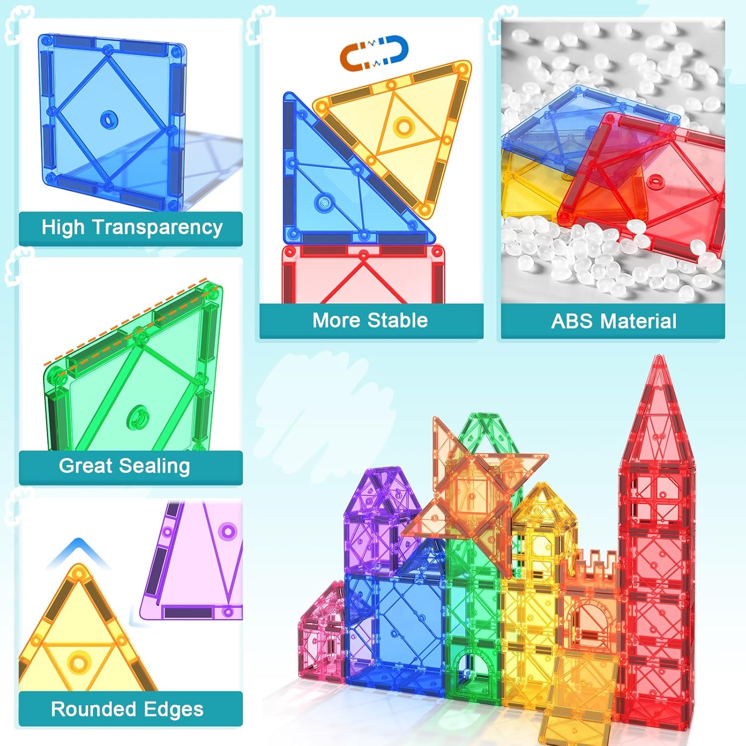 Magnetic Tiles Toddler Toys Magnetic Building Blocks for Kids Ages 3-12 STEM Educational Toys for Girls & Boys Sensory Play for Preschool Learning