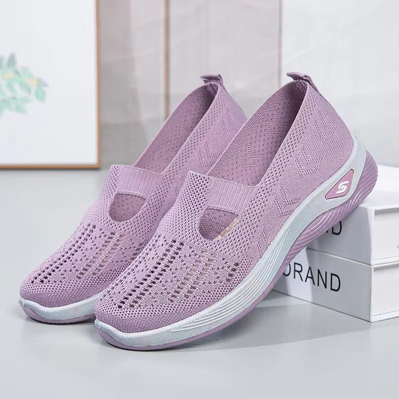 Women'S New Summer Shoes Mesh Breathable Sneakers Light Slip on Flat Platform Casual Shoes Ladies Anti-Slip Walking Woven Shoes