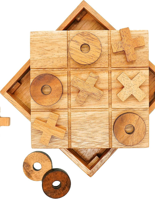 Load image into Gallery viewer, Wooden Tic Tac Toe Game - Brain Teaser Puzzles for Adults and Unique Gifts for Kids, Coffee Table Decor Living Room Decor Modern Wood Decor, Classic Board Games for Family (5.5 Inch)
