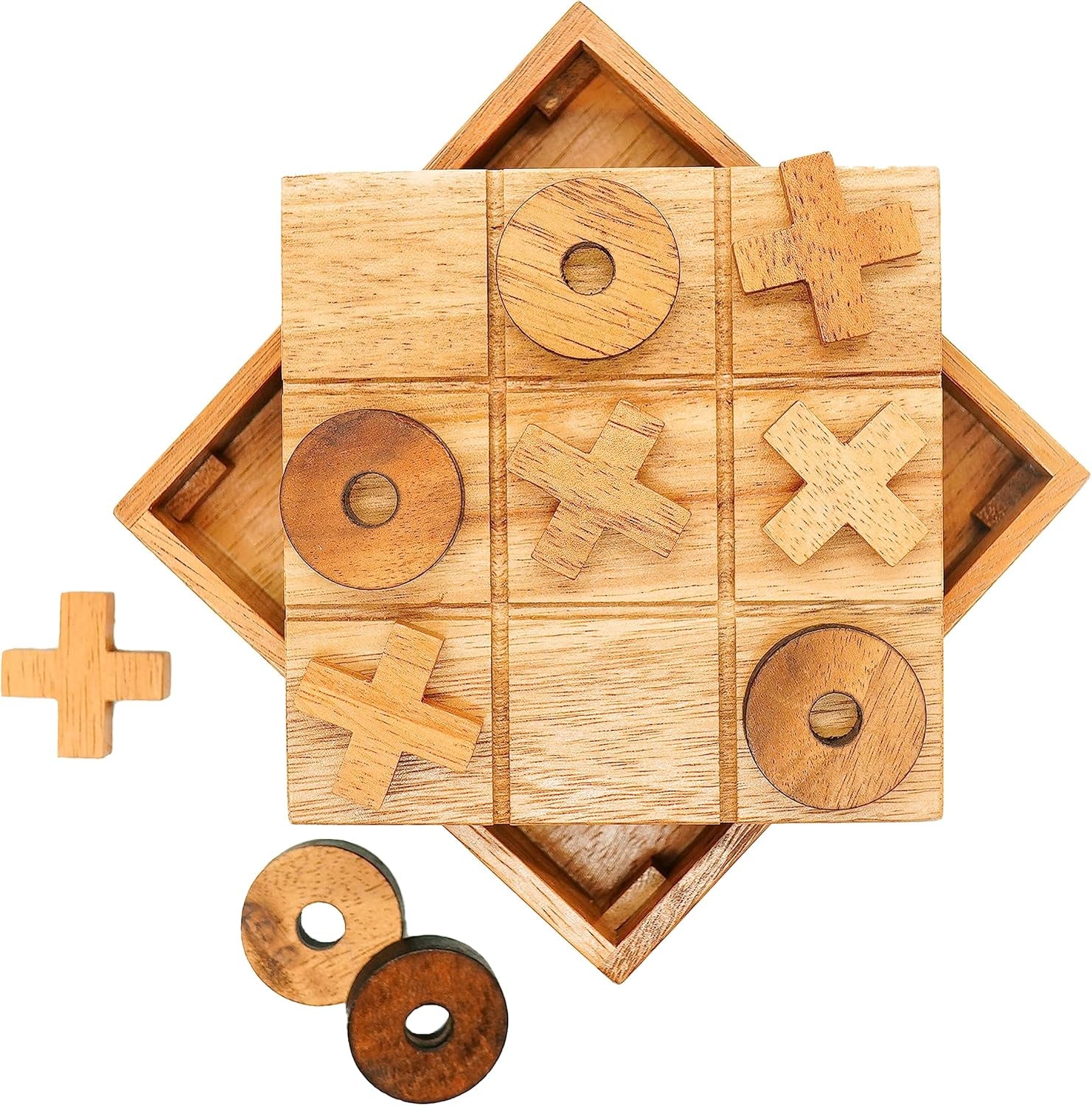 Wooden Tic Tac Toe Game - Brain Teaser Puzzles for Adults and Unique Gifts for Kids, Coffee Table Decor Living Room Decor Modern Wood Decor, Classic Board Games for Family (5.5 Inch)