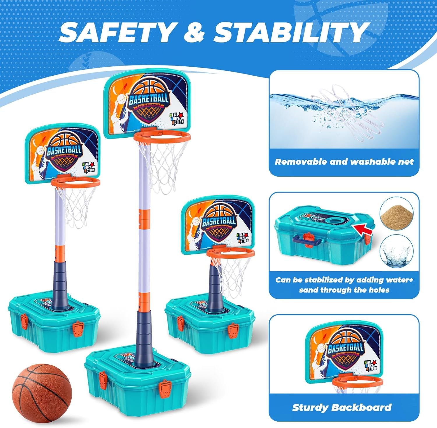 5 in 1 Toddler Basketball Hoop and T Ball Set, Height Adjustable Kids Basketball Hoop for Indoor Outdoor,Portable Mini Basketball Hoop, Birthday Christmas Sport Toys Gift for Boys Girls