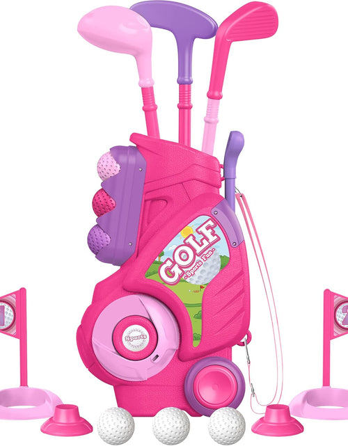 Load image into Gallery viewer, Toddler Golf Set for 1 2 3 4 5 Years Old, Upgraded Kids Golf Cart with Unique Shoulder Strap Design, Indoor and Outdoor Golf Toys for Boys Girls (Pink)
