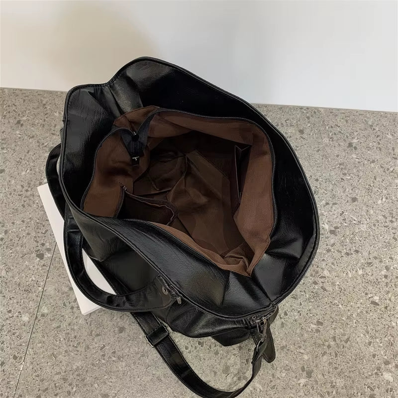 Big Black Shoulder Bags for Women Large Hobo Shopper Bag Solid Color Quality Soft Leather Crossbody Handbag Lady Travel Tote Bag