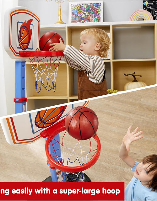 Load image into Gallery viewer, Toddler Basketball Arcade Game Set, Adjustable Basketball Goal with 4 Balls for Kids Indoor Outdoor Play, Carnival Games, Christmas Birthday Gift for Boys Girls Age 1 and up - Air Pump Included
