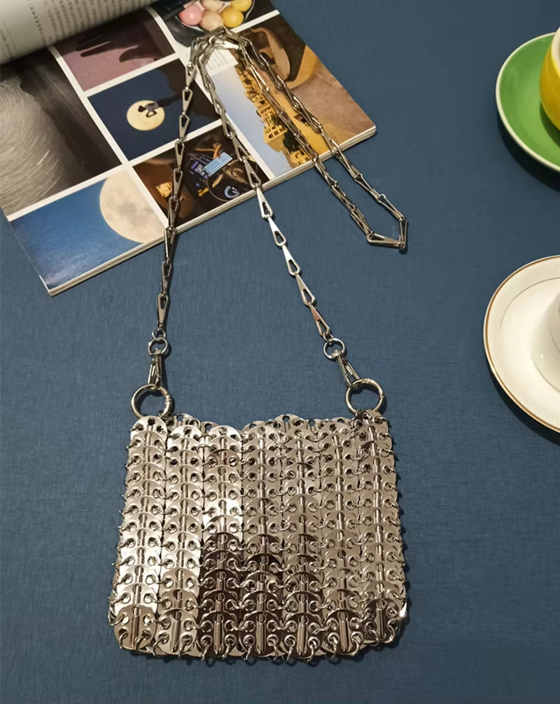 Luxury Designer Women'S Bag Trend Hand Woven Hollow Metal Chain Tote Bag Clutch Female Bag Travel Holiday Shoulder Bag Handbag