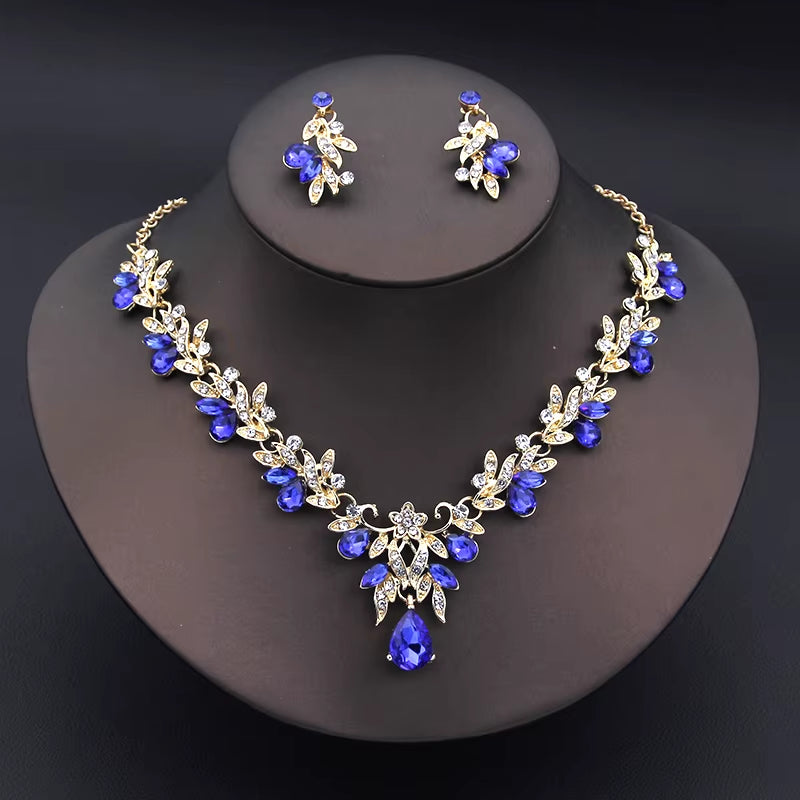 Elegant Fashion Necklace Sets for Women Dangle Earrings Princess Collar Two Piece Set Bride Jewelry Bridal Wedding Accessories