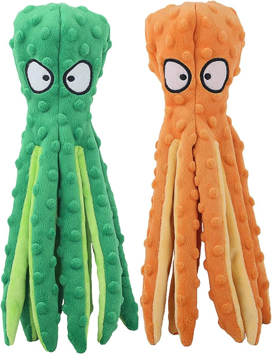 Squeaky Dog Toys, Octopus No Stuffing Crinkle Plush Dog Toys to Keep Them Busy, Interactive Dog Chew Toys for Puppy Teething, Large Dog Toys for Large Medium Small Breeds, Pet Toys, 2 Pack