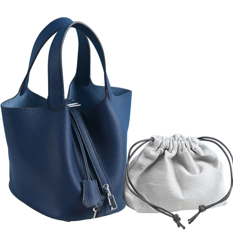 Various Genuine Leather Luxury Bag Fashion  Vegetable Basket Style Portable Women Bucket Bag with Lock