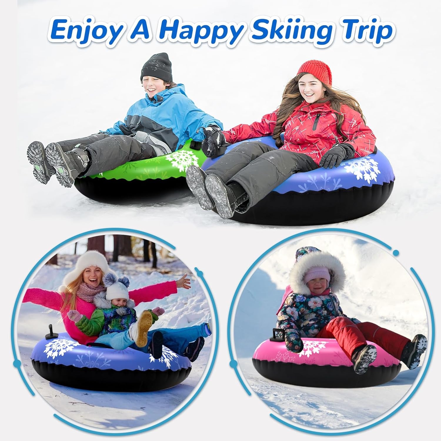 36" 3Pack /40" 2Pack Snow Tubes, Inflatable Snow Sled for Kids & Adults, Thickened Heavy Duty Hard Bottom Snow Sleds with Handles, Winter Outdoor Sports Toys for Boys Girls Family Activities