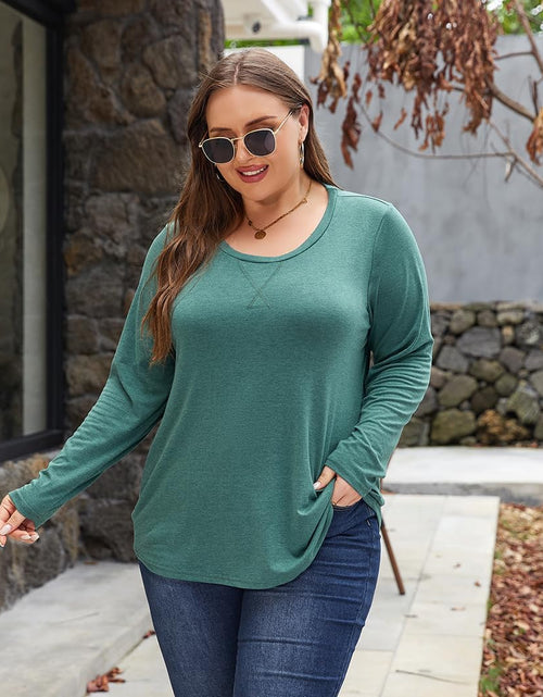 Load image into Gallery viewer, Women&#39;S plus Size Long Sleeve round Neck Tunics Tops Casual Loose Fit T Shirt Blouse
