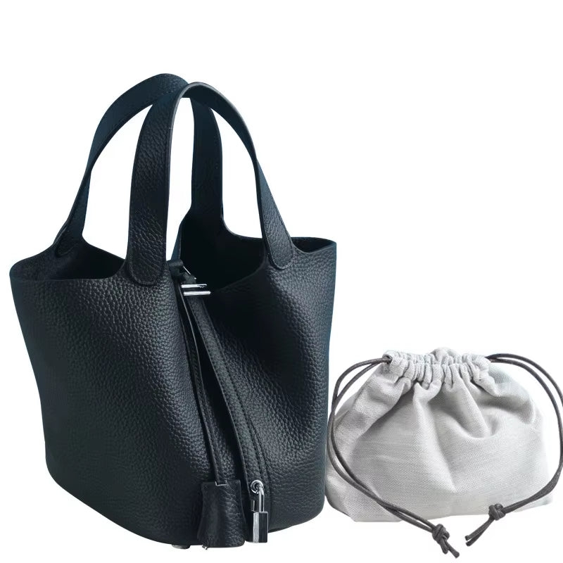 Various Genuine Leather Luxury Bag Fashion  Vegetable Basket Style Portable Women Bucket Bag with Lock