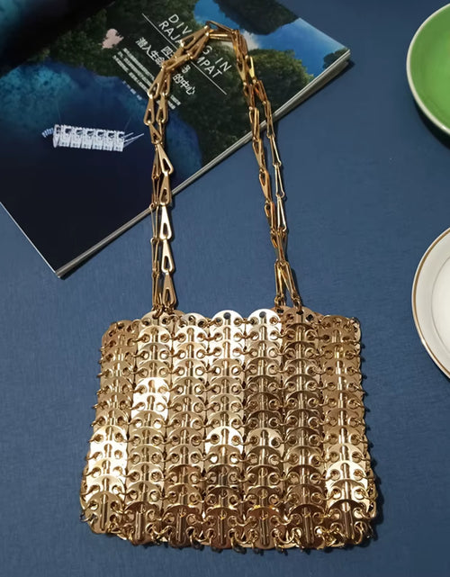 Load image into Gallery viewer, Luxury Designer Women&#39;S Bag Trend Hand Woven Hollow Metal Chain Tote Bag Clutch Female Bag Travel Holiday Shoulder Bag Handbag
