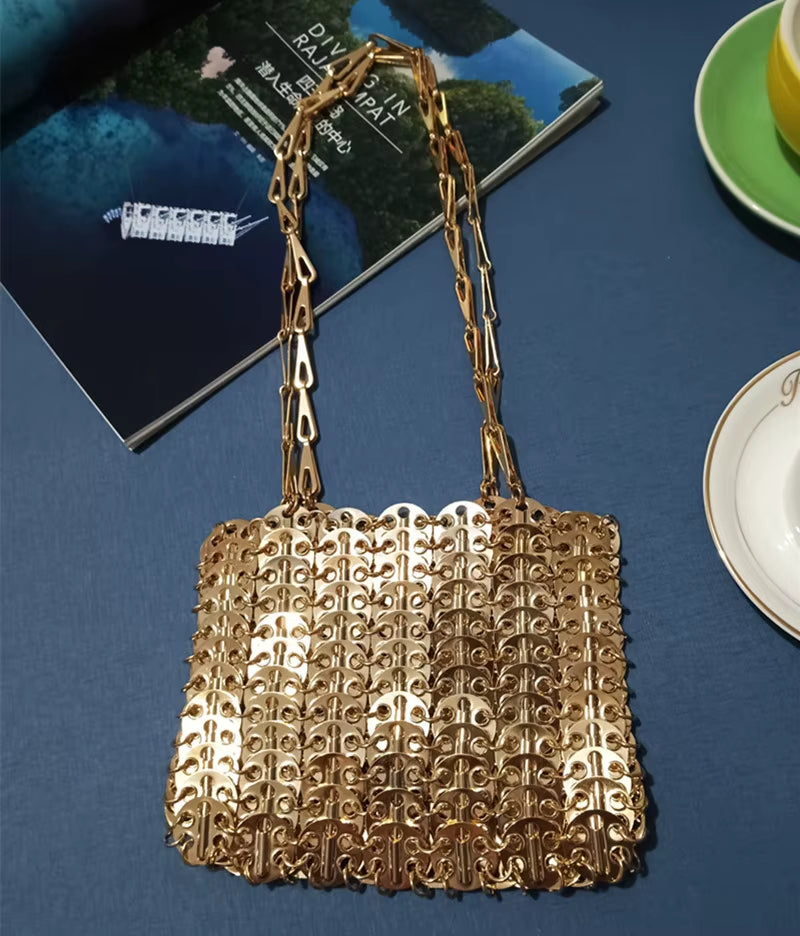 Luxury Designer Women'S Bag Trend Hand Woven Hollow Metal Chain Tote Bag Clutch Female Bag Travel Holiday Shoulder Bag Handbag